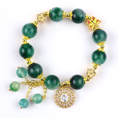 Brazalete con cuentas de piedras preciosas hechas a mano Brazalete de calcedonia verde Brazalete de encanto ajustable Brazalete para el uso diario de la fiesta