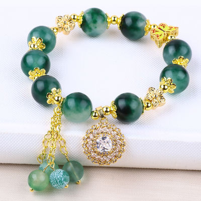 Brazalete con cuentas de piedras preciosas hechas a mano Brazalete de calcedonia verde Brazalete de encanto ajustable Brazalete para el uso diario de la fiesta