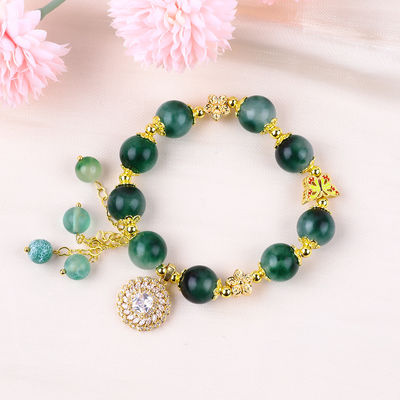 Brazalete con cuentas de piedras preciosas hechas a mano Brazalete de calcedonia verde Brazalete de encanto ajustable Brazalete para el uso diario de la fiesta