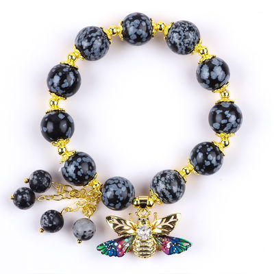 Brazalete con cuentas de piedras preciosas hecha a mano, con hojas de nieve, con amuletos ajustables, brazalete de fiesta, para uso diario.