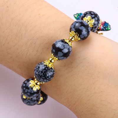 Brazalete con cuentas de piedras preciosas hecha a mano, con hojas de nieve, con amuletos ajustables, brazalete de fiesta, para uso diario.