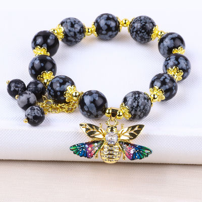 Brazalete con cuentas de piedras preciosas hecha a mano, con hojas de nieve, con amuletos ajustables, brazalete de fiesta, para uso diario.