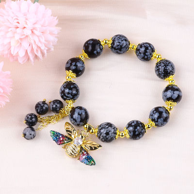 Brazalete con cuentas de piedras preciosas hecha a mano, con hojas de nieve, con amuletos ajustables, brazalete de fiesta, para uso diario.