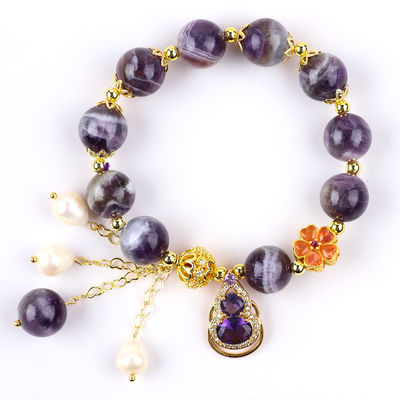 Brazalete con cuentas de piedras preciosas hecho a mano Amethyst natural Brazalete de amuletos ajustable para el uso diario