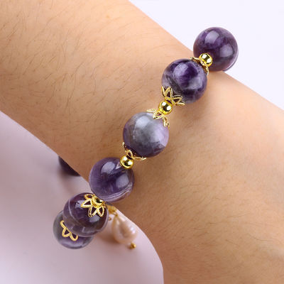 Brazalete con cuentas de piedras preciosas hecho a mano Amethyst natural Brazalete de amuletos ajustable para el uso diario