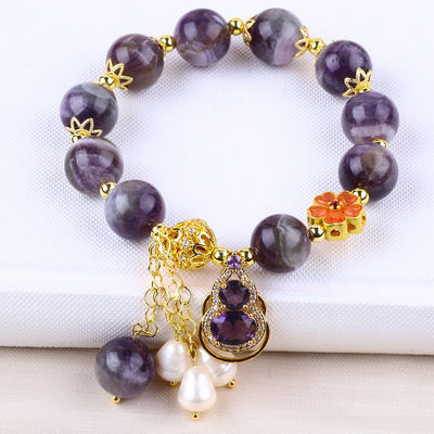Brazalete con cuentas de piedras preciosas hecho a mano Amethyst natural Brazalete de amuletos ajustable para el uso diario