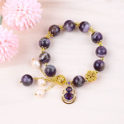 Brazalete con cuentas de piedras preciosas hecho a mano Amethyst natural Brazalete de amuletos ajustable para el uso diario