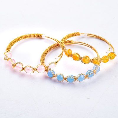 Cables envueltos curativos con cuentas redondas piedra preciosa brazalete joyería