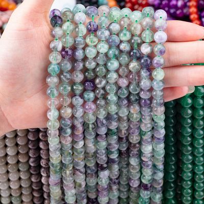 Perlas redondas de fluorita de cristal natural de piedra preciosa para la fabricación de joyas