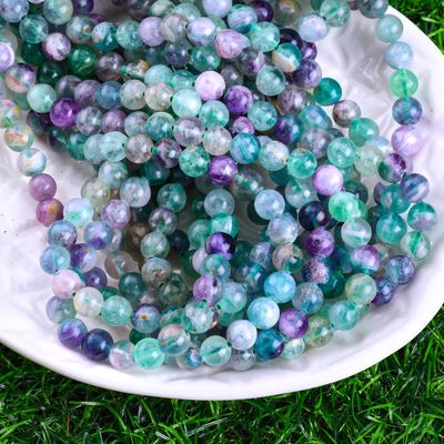 Perlas redondas de fluorita de cristal natural de piedra preciosa para la fabricación de joyas