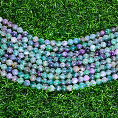 Perlas redondas de fluorita de cristal natural de piedra preciosa para la fabricación de joyas