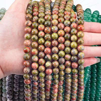 Unakite cuentas redondas cristal natural piedra preciosa tamaño de cuentas diferentes hebras de cuentas sueltas para la fabricación de joyas DIY