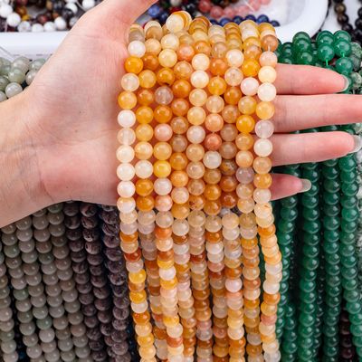 Jade amarillo oscuro cuentas redondas cristal natural piedra preciosa tamaño de cuentas diferentes hebras de cuentas sueltas para hacer joyas DIY