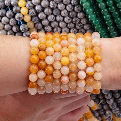 Jade amarillo oscuro cuentas redondas cristal natural piedra preciosa tamaño de cuentas diferentes hebras de cuentas sueltas para hacer joyas DIY