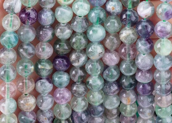 Perlas redondas de fluorita de cristal natural de piedra preciosa para la fabricación de joyas