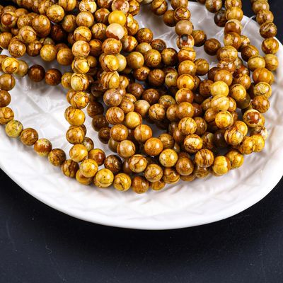 Perlas redondas de madera amarilla de grano de cristal natural piedra preciosa de madera de jaspe hebras sueltas de perlas para hacer joyas