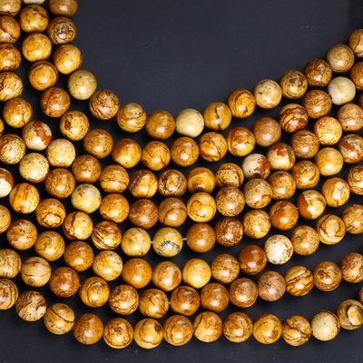 Perlas redondas de madera amarilla de grano de cristal natural piedra preciosa de madera de jaspe hebras sueltas de perlas para hacer joyas