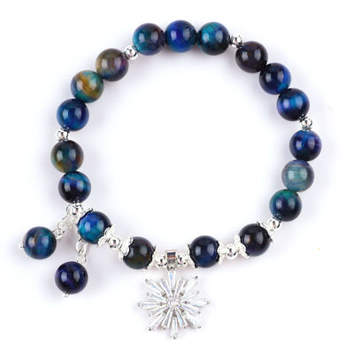 Cristal de piedra preciosa 8mm Arco iris Ojo de tigre con copo de nieve Brazalete de estiramiento encantador para regalar