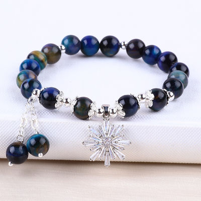 Cristal de piedra preciosa 8mm Arco iris Ojo de tigre con copo de nieve Brazalete de estiramiento encantador para regalar