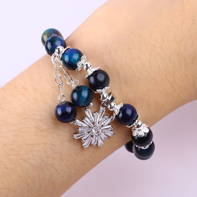 Cristal de piedra preciosa 8mm Arco iris Ojo de tigre con copo de nieve Brazalete de estiramiento encantador para regalar