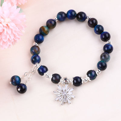 Cristal de piedra preciosa 8mm Arco iris Ojo de tigre con copo de nieve Brazalete de estiramiento encantador para regalar