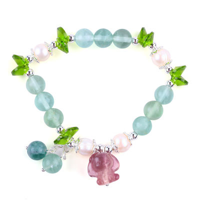 8 mm de piedra semipreciosa fluorita con melodía púrpura tallado brazalete de estiramiento para regalo
