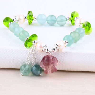 8 mm de piedra semipreciosa fluorita con melodía púrpura tallado brazalete de estiramiento para regalo