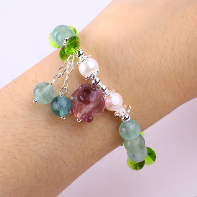 8 mm de piedra semipreciosa fluorita con melodía púrpura tallado brazalete de estiramiento para regalo