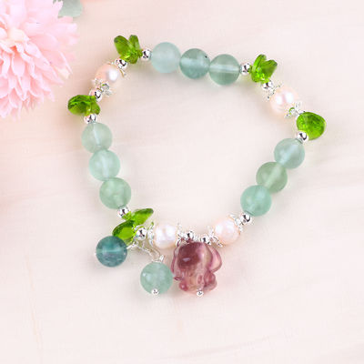8 mm de piedra semipreciosa fluorita con melodía púrpura tallado brazalete de estiramiento para regalo