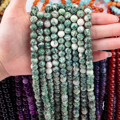 Perlas redondas con manchas azules cristal natural de piedra preciosa hebras sueltas de perlas para hacer joyas DIY