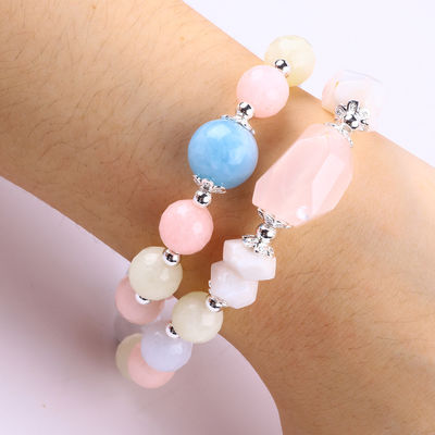 Morganita hecha a mano bricolaje de doble capa cristal natural multifazado de pulsera redonda de cuentas para regalo