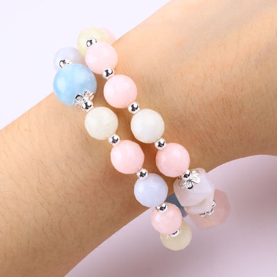 Morganita hecha a mano bricolaje de doble capa cristal natural multifazado de pulsera redonda de cuentas para regalo