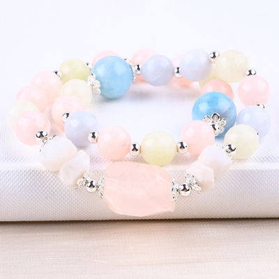 Morganita hecha a mano bricolaje de doble capa cristal natural multifazado de pulsera redonda de cuentas para regalo