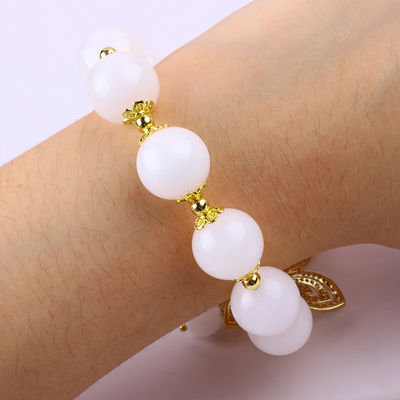 Agate Blanco Natural 14MM Cristal Circulo Único Cordón de Mano Mariposa Brazalete de Encanto Para Regalo