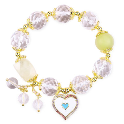 Brazalete de cuentas redondas de color blanco natural de cristal de círculo único elástico de 14 mm para meditación