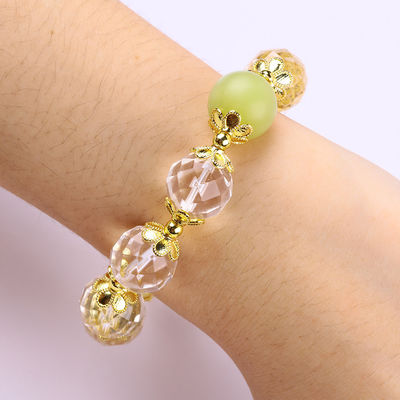 Brazalete de cuentas redondas de color blanco natural de cristal de círculo único elástico de 14 mm para meditación