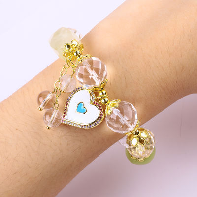 Brazalete de cuentas redondas de color blanco natural de cristal de círculo único elástico de 14 mm para meditación
