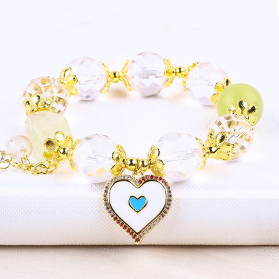Brazalete de cuentas redondas de color blanco natural de cristal de círculo único elástico de 14 mm para meditación