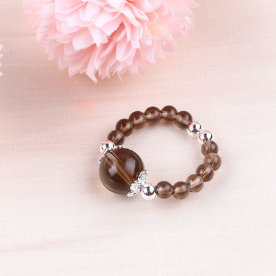Anillo con cuentas de piedra preciosa hecha a mano Anillo ajustable de piedra de cítrico de color té Para el uso diario de la fiesta