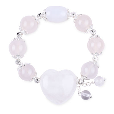 Piedra semi-preciosa de energía curativa Ágata blanca con brazalete de corazón grande claro para uso diario