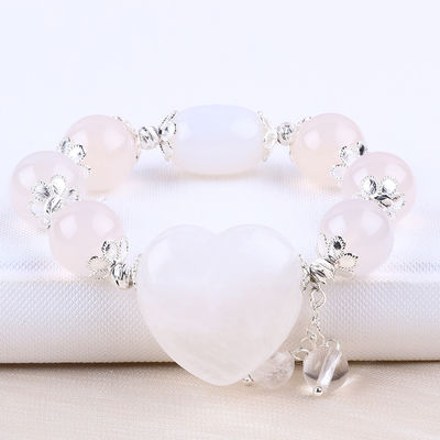 Piedra semi-preciosa de energía curativa Ágata blanca con brazalete de corazón grande claro para uso diario