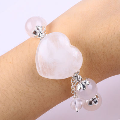 Piedra semi-preciosa de energía curativa Ágata blanca con brazalete de corazón grande claro para uso diario