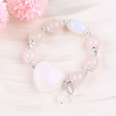 Piedra semi-preciosa de energía curativa Ágata blanca con brazalete de corazón grande claro para uso diario