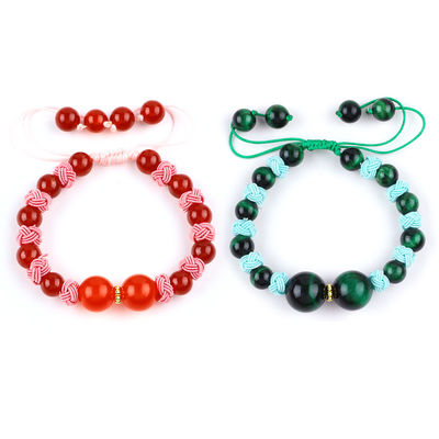 8 mm Ojo de tigre verde y calcedonia roja cuerda trenzada ajustable brazalete de cuentas de equilibrio curativo