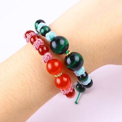8 mm Ojo de tigre verde y calcedonia roja cuerda trenzada ajustable brazalete de cuentas de equilibrio curativo