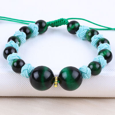 8 mm Ojo de tigre verde y calcedonia roja cuerda trenzada ajustable brazalete de cuentas de equilibrio curativo
