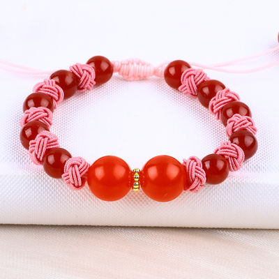 8 mm Ojo de tigre verde y calcedonia roja cuerda trenzada ajustable brazalete de cuentas de equilibrio curativo
