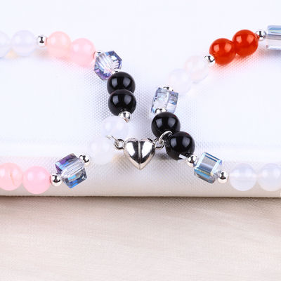 8MM Multicolor Cristal Natural Amistad Joyería Distancia Brazalete Corazones Magnetos Brazalete Para Regalo