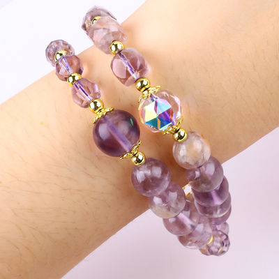 Doble capa de púrpura Azeztulite 12mm 14mm pulsera de cuentas OEM ODM