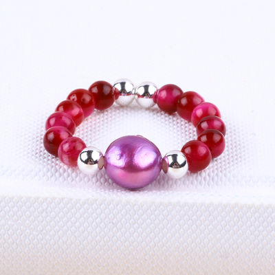 Anillo con cuentas de piedra preciosa hecha a mano de 4 mm, ajustable, elástico, rosa, rojo, de ojo de tigre, anillo de piedra para la fiesta, de uso diario